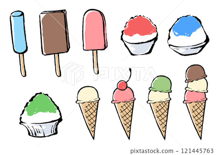 刷觸式冰淇淋和刨冰插圖集 刷觸式冰淇淋和刨冰插圖集 121445763