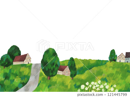 Illustration of a small village on the plateau 121445799