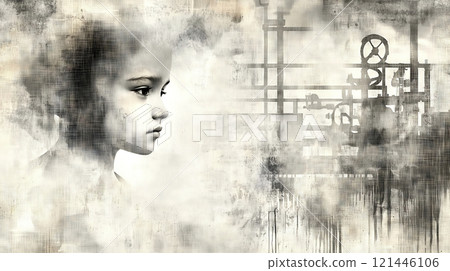 Sad child reflecting on difficult childhood and poverty 121446106
