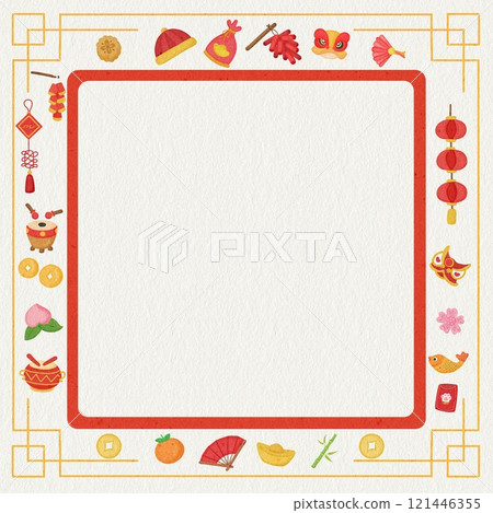 Chinese New Year Background Design with Cartoon Style Red Banner 121446355