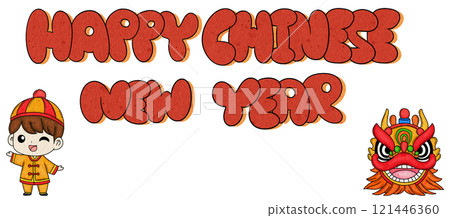 Chinese New Year Illustration Design with Cartoon Style Red Banner Chinese New Year Illustration Design with Cartoon Style Red Banner 121446360