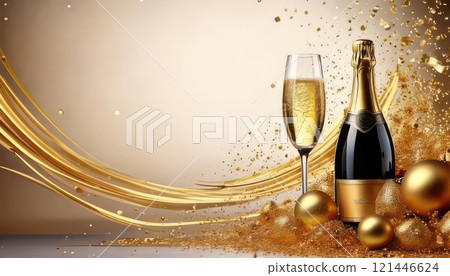 AI image: Champagne poured into a glass and a bottle 121446624