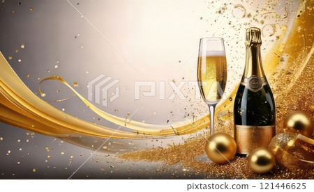 AI image: Champagne poured into a glass and a bottle 121446625