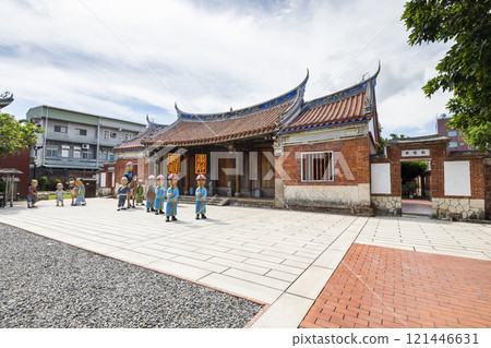 Building view of the Fongyi Academy (Wenchang Temple) in Fengshan of Kaohsiung, Taiwan. The Academy worshiped Wenchang Dijun. Building view of the Fongyi Academy (Wenchang Temple) in Fengshan of Kaohsiung, Taiwan. The Academy worshiped Wenchang Dijun. 121446631