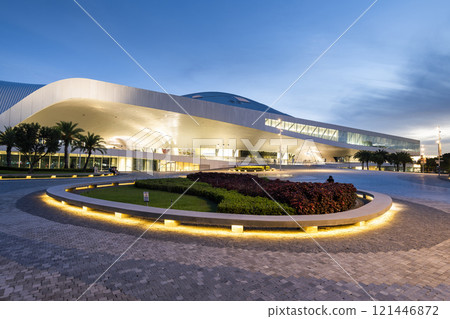Night view of the National Kaohsiung Center for the Arts (Weiwuying), Taiwan. The site was originally a military compound and was reconstructed as an arts center. Night view of the National Kaohsiung Center for the Arts (Weiwuying), Taiwan. The site was originally a military compound and was reconstructed as an arts center. 121446872