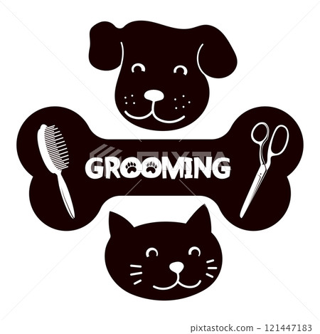 Dog cat scissors and comb. Groomer and grooming salon symbol 121447183