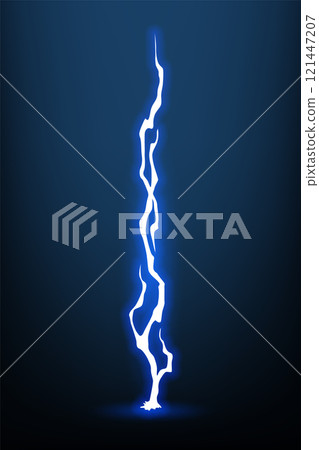 Lightning animation with sparks. Electricity thunderbolt danger, light electric powerful thunder. Bright energy effect, vector illustration 121447207