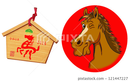 2026 Year of the Horse, New Year's card part illustrations and votive plaque set 2026 Year of the Horse, New Year's card part illustrations and votive plaque set 121447227