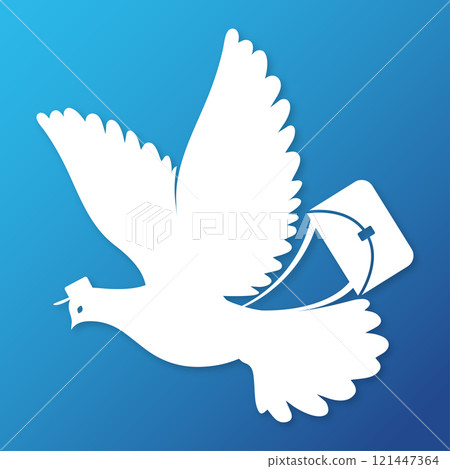 White carrier pigeon with bag and cap 121447364