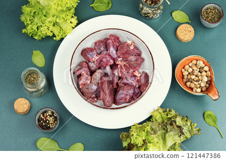 Fresh deer meat. 121447386