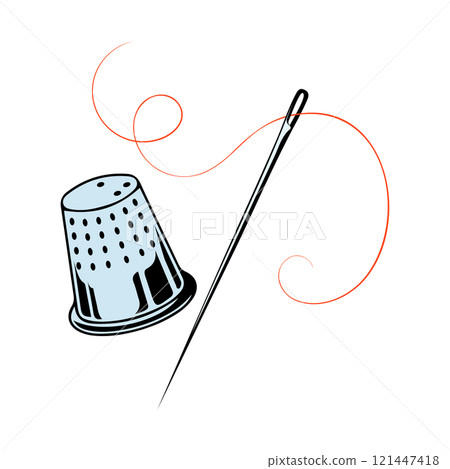 Sewing needle and thread and thimble 121447418