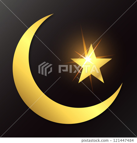 Golden beautiful bright crescent moon and shining star Golden beautiful bright crescent moon and shining star 121447484