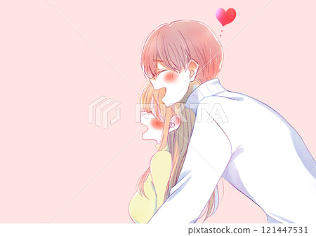 A man and woman having fun hugging each other from behind in winter 121447531