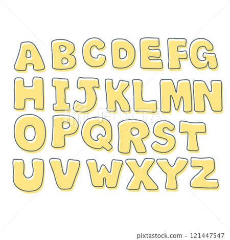 Yellow colorful alphabet handwritten style 121447547