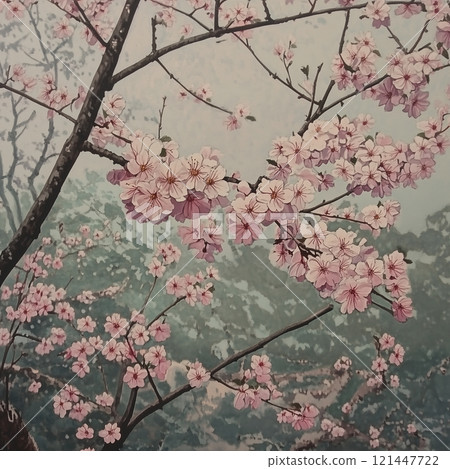 盛開在池塘的櫻花 121447722