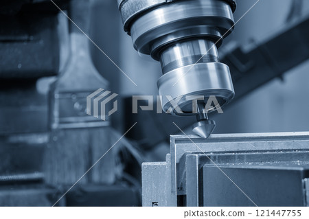 The angular milling process on NC milling machine with chamfer tools. 121447755