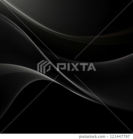 Black abstract background with lines, stripes. Wavy text area for card, banner, flyer, design 121447797