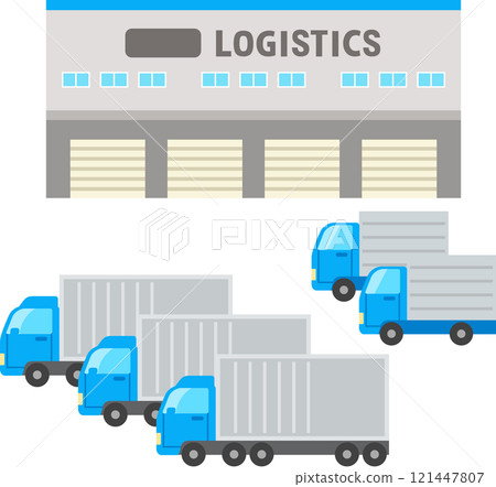 物流中心建築物和卡車 121447807