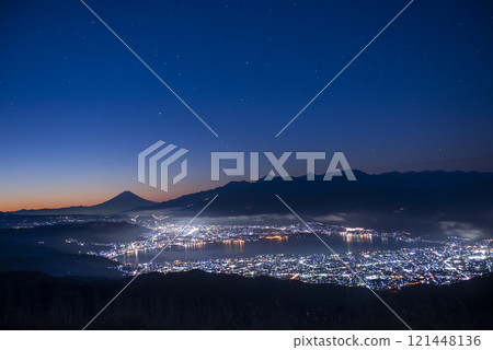Mount Fuji and city lights 121448136