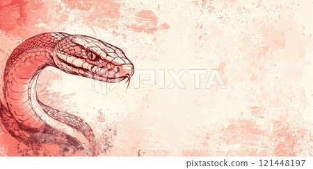 Horizontal banner with red snake in grunge style and free space for text on the right 121448197