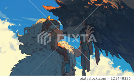 Woman and beast 121449325
