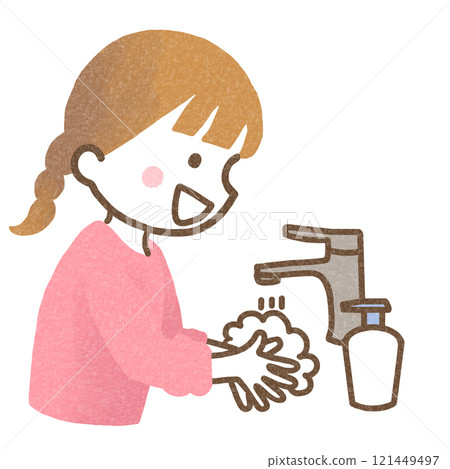 Girls wash their hands 121449497