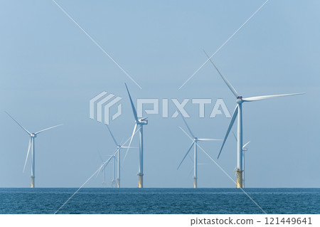 View of the Offshore wind power systems off the western coast of Taiwan. 121449641