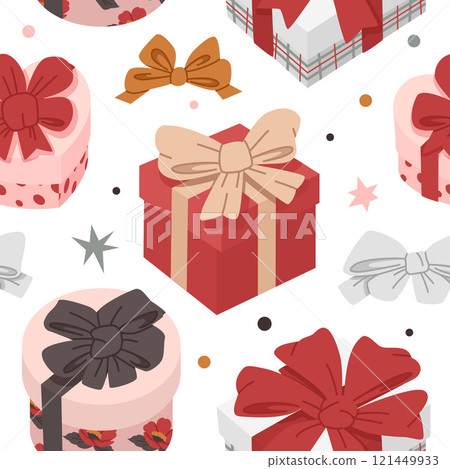 Gift boxes seamless pattern on white bg 121449933