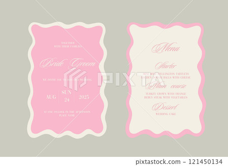 Luxury Wavy Edge Wedding Invitation card background. Abstract art background vector design for wedding and vip cover template. 121450134