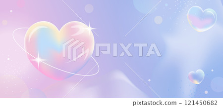Holographic banner with glowing rainbow soap ballon bubbles hearts, orbit accents, and dreamy gradients for romantic Valentines Day celebrations and event designs Holographic banner with glowing rainbow soap ballon bubbles hearts, orbit accents, and dreamy gradients for romantic Valentines Day celebrations and event designs 121450682