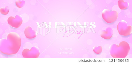 Modern Valentines Day banner with pink hearts and bokeh. Stylish romantic design for greeting cards, posters, and social media posts. February 14 love-themed illustration. Modern Valentines Day banner with pink hearts and bokeh. Stylish romantic design for greeting cards, posters, and social media posts. February 14 love-themed illustration. 121450685