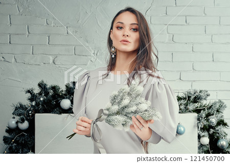 Elegant Lady Holding Frosted Bouquet. Elegant Lady Holding Frosted Bouquet. 121450700