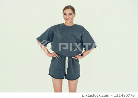 Happy Fitness Coach in Relaxed Casual Outfit. 121450776