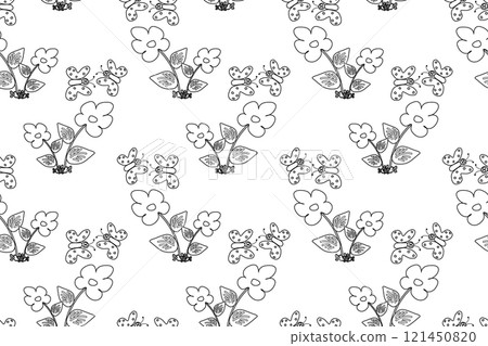Butterflies and Flowers Seamless Coloring Page 121450820
