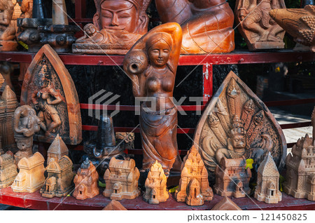 Traditional clay pottery at Buddhist souvenir shop at the Po Nagar Cham Towers of in Vietnam in Asia 121450825
