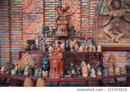 Buddhist religious clay figurines and pottery on Po Nagar Cham Towers in Nha Trang in Vietnam 121450828