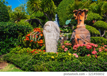 Asian garden with decor in pagoda in Vietnam in Asia 121450832