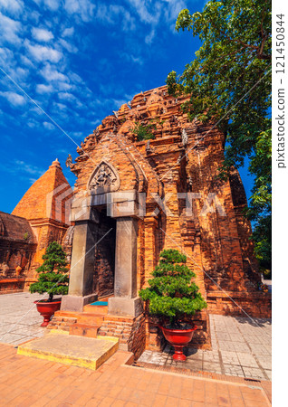 Po Nagar Cham Towers in Nha Trang in Vietnam. Ancient ruins of Hindu temple in Asia Po Nagar Cham Towers in Nha Trang in Vietnam. Ancient ruins of Hindu temple in Asia 121450844