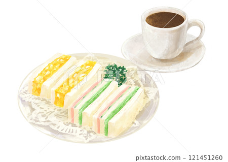 Coffee and sandwich set at a coffee shop 121451260