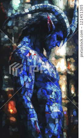 Incubus in dark blue light. Low poly art. AI generative 121451305