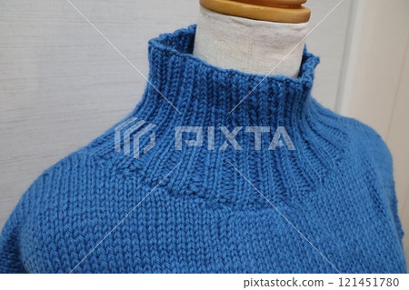 Hand-knitted sweater, knitted with needles, Aran pattern 121451780