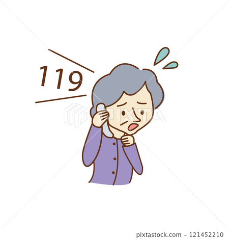 一位老年婦女撥打 119 的插圖 121452210