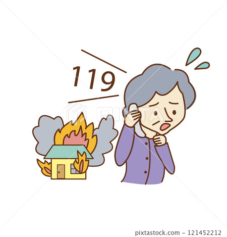 圖:一名老年婦女撥打 119 報警發生火災 圖:一名老年婦女撥打 119 報警發生火災 121452212