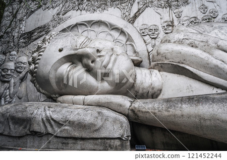 big Buddhist statue of lying Buddha at Long Son Pagoda in Nha Trang in Vietnam in Asia 121452244