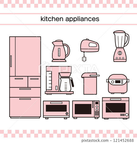 Simple kitchen appliances illustration set pink Simple kitchen appliances illustration set pink 121452688
