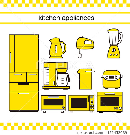 Simple kitchen appliances illustration set yellow Simple kitchen appliances illustration set yellow 121452689