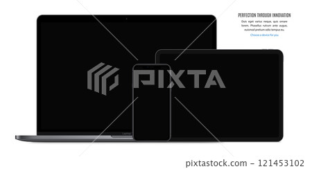 devices mockup: smartphone, tablet and laptop with black screen on white background. stock vector illustration eps10 devices mockup: smartphone, tablet and laptop with black screen on white background. stock vector illustration eps10 121453102
