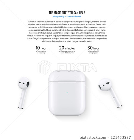 wireless headphones with charging case top view on a white background. devices mockup. stock vector illustration wireless headphones with charging case top view on a white background. devices mockup. stock vector illustration 121453587