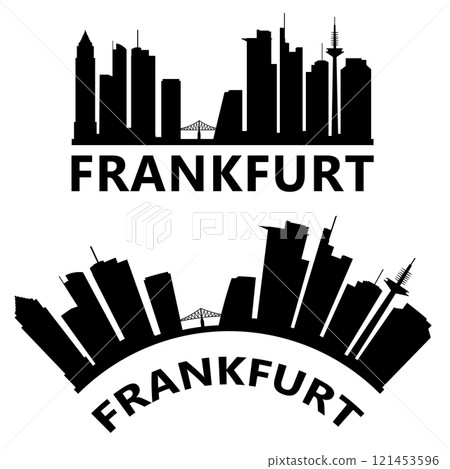 Frankfurt city skyline silhouette. Frankfurt skyline sign. Frankfurt landscape city design. flat style. Frankfurt city skyline silhouette. Frankfurt skyline sign. Frankfurt landscape city design. flat style. 121453596