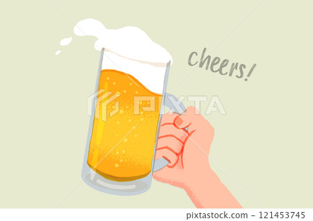 Illustration of a hand holding a beer mug 121453745